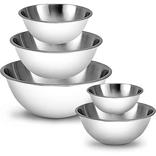 Stainless Steel Mixing Bowls Set, 5-Piece Meal Prep & Food Storage | .75, 1.5, 3, 4 & 5 Quart Metal Mixing Bowls Set for Prep, Serving, Baking & Food Storage, Ecofriendly, Dishwasher Safe, White - color: White