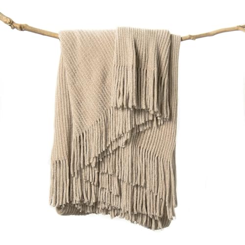 lifein Throw Blanket for Couch, Soft Boho Decor Bed Throw,Cozy Beige Knitted Chenille Small Farmhouse Lightweight Throw (Beige,60 * 80") - color: D-tan/Beige, size: 60*80''