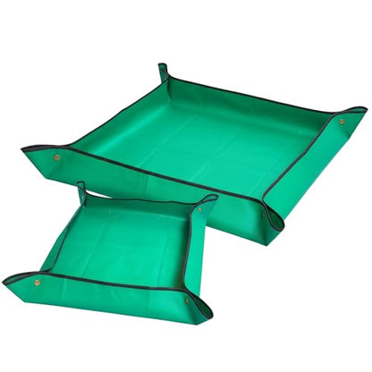 2 Pack Plant Repotting Mat - Waterproof Potting Mat for Indoor Plants - Foldable Gardening Tray for Transplanting & Succulents - Portable Work Cloth (39.3" & 26") - Green