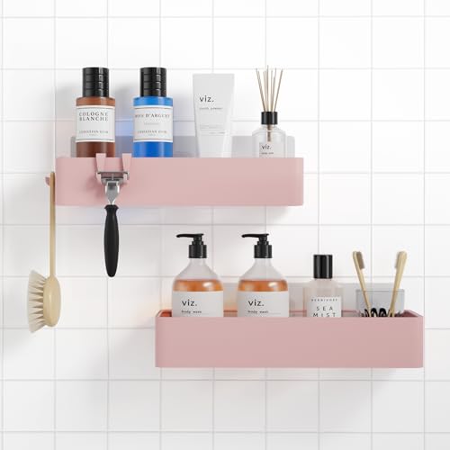 Kitsure Shower Caddy Adhesive, Stylish Shower Organizer, Large, Pink | 2 Pack Shower Shelf for Inside Shower, 100% Rustproof Metal Shelves, No-Drill Bathroom Organizers and Storage - color: Pink, size: Large