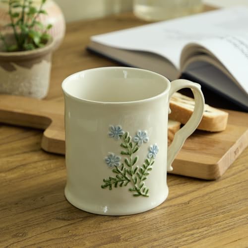 Artistic Lavender pattern Ceramic Coffee Mug - 16oz, Hand-Painted, Microwave heating and dishwasher cleaning available, Ideal for Daily Brews - color: Lavender flower