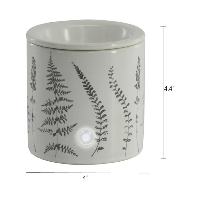 Ceramic Electric Wax Warmer with Botanical Fern Decal, White, 18-Watt, 4x4.4 Inches