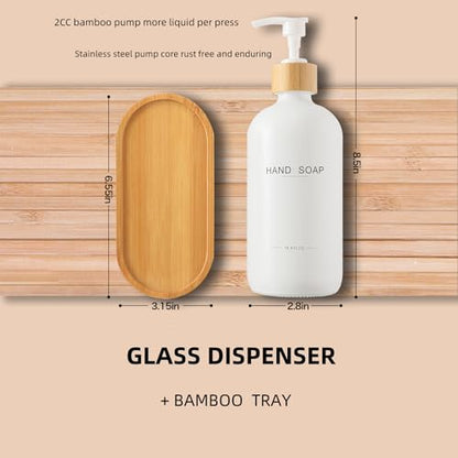 Bathroom Soap Dispenser Set, White | Bamboo Pumps & Tray, Lotion Dispenser, Hand Soap Dispenser, Bathroom Counter Decor - color: Hl White