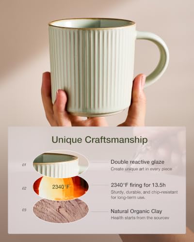 famiware Coffee Mug Set of 4, Star 12 oz Ceramic Mugs Cups Set with Handle | Stoneware Stackable Catering Cup for Coffee, Tea, Cappuccino, Latte, Microwave & Dishwasher Safe, Light Green - color: Star-Light Green, size: 4 Count (Pack of 1)