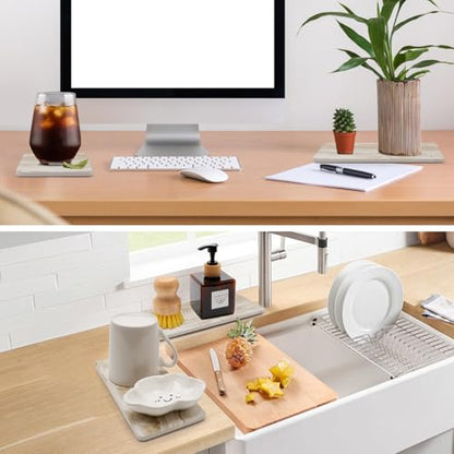 4 Pcs Drying Stone for Kitchen Counter Soap Trays Bathroom Sink Toothbrush | Fast Water Absorbing Stone Tray Hand Soap Dish Quick Dry Mat Sponge Holder Sink Caddy Ceramic Bathroom Tray Diatomite Coaster - color: Stone