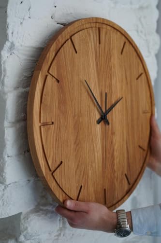 Solid Oak Wooden Wall Clock – Minimalist Silent Clock