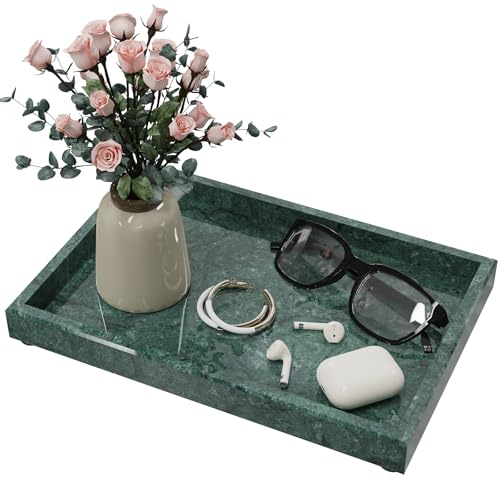 Rectangle Decorative Vanity Tray, 11.8x7.9x1.2 in, Emerald Green | Rectangle Stone Decor Plate, Stone Tray, Natural Countertop Organizer Holder for Jewelry, Cosmetics, Candles, Perfume - color: Emerald Green
