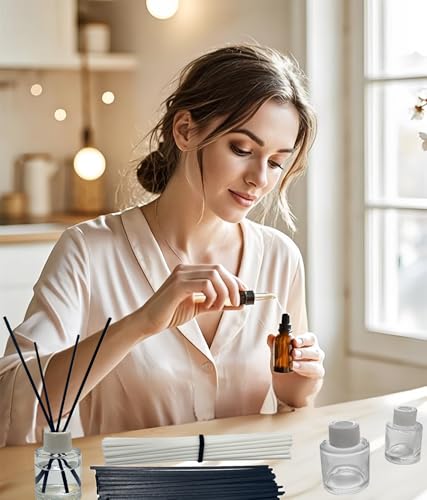 2PCS Reed Diffuser Bottles Empty, 10Pcs Reed Diffuser Stick, Aromatherapy | Diffuser Bottle Capacity 50ml (1.7oz) Diffuser Stick 3.5mm-190mm, Suitable for Home, Hotel, Restaurant, Office Aromatherapy