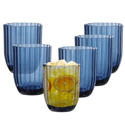 Acrylic Clear Highball Plastic Cups | Plastic Reusable Tumblers 15oz (Set of 6) | Stackable | BPA-free Tumblers | Shatterproof | Top-rack Dishwasher Safe - color: Blue, size: 15 Ounces