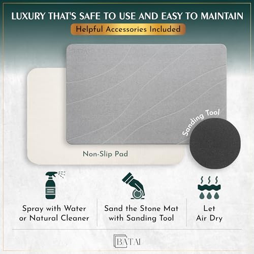 Extra Large Diatomaceous Earth Stone Bath Mat (31.5” x 19.7”) Light Gray XL | Fast Absorbent Shower Stone Bath Mat For Bathroom - Quick Dry, Easy Clean and Non-Slip Mat - Instant Drying Diatomite Bathmat - color: Light Gray