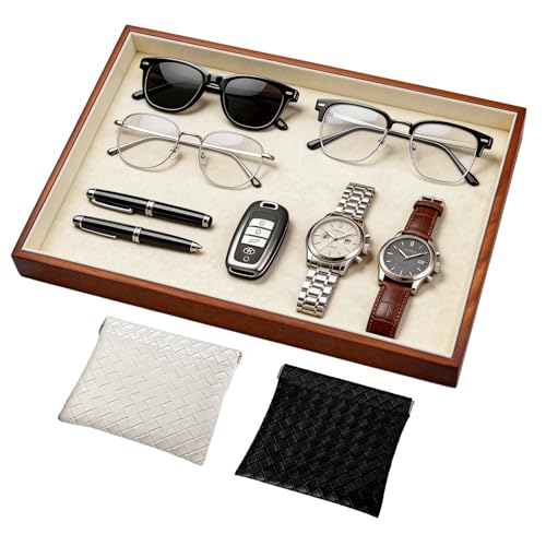 Large Solid Wood Jewelry Watch Tray, Velvet Jewelry Board Display Trays for Key Wallet Ring，Stackable Wooden Jewelry Drawer Organizer Showcase Jewelry Holder(Beige) - color: Beige