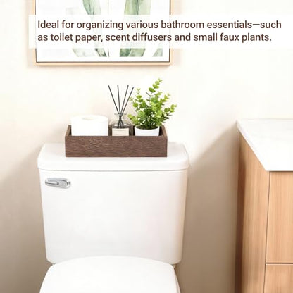 Mkono Bathroom Basket, Wood Toilet Paper Storage, Rustic Home Decor, Brown | Back of Toilet Basket, Farmhouse Organizer, Built-in Handles, Bathroom Living Room Bedroom Office Vanity Kitchen Shelf