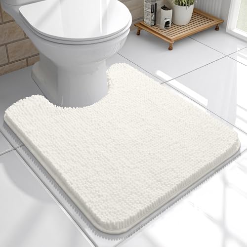 OLANLY Toilet Rugs U-Shaped 20x20, Soft Absorbent Chenille Contour Rugs | Ivory, Quick-Drying Rubber Backing, Machine Washable Non-Slip Shaggy Bathroom Mat for Toilet, Home Decor Accessories - color: Ivory, size: 20" X 20" Contour Rug