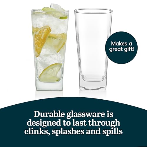 14.3 oz Drinking Glasses Set of 8, Tumblers with Thick Square Base | Crystal Clear Drinking Glasses, Thick Square Base, Everyday Glassware for Water, Juice & Iced Tea, Dishwasher Safe - color: City