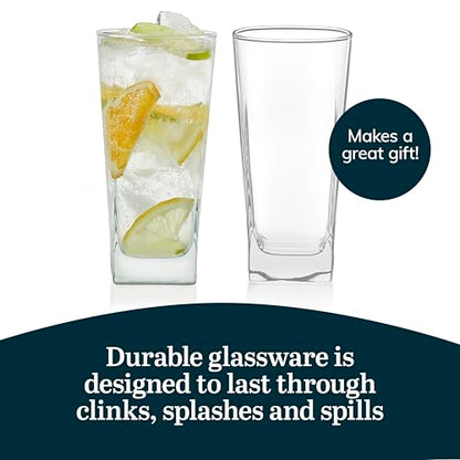 14.3 oz Drinking Glasses Set of 8, Tumblers with Thick Square Base | Crystal Clear Drinking Glasses, Thick Square Base, Everyday Glassware for Water, Juice & Iced Tea, Dishwasher Safe - color: City