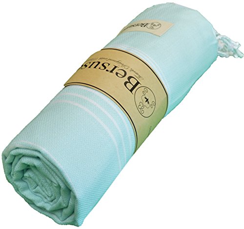 Bersuse Towels Anatolia XL Beach Blanket Throw Blanket Turkish Towel 100% Cotton Extra-Large Quick-Dry Lightweight Premium Peshtemal Towel - 61x82 Inches, Aqua Marine - color: Aqua Marine