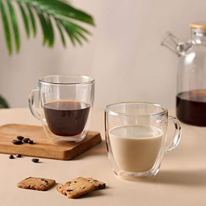 CNGLASS Large Double Wall Glass Coffee Mug 17 oz,Insulated Glass Coffee Cups with Handle,Set of 2 - size: 17oz