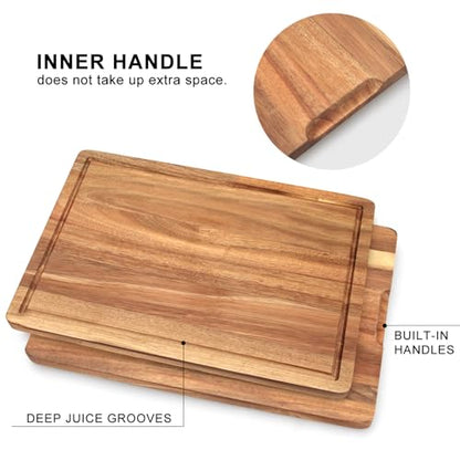 Solid Acacia Wood Cutting Board Set of 3 Wooden Charcuterie Boards Set | Hardwood Meat Chopping Board Butcher Blocks Safe Non Toxic Large Cutting Boards for Kitchen Decor Bread Serving Cheese Board - size: 3 Pcs (16"&13"&11")
