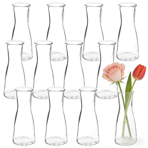 12 Set Glass Bud Vases for Centerpieces Small Clear Flower Vase Modern Decorative Vases Mini Clear Bud Vases Mini Decorative Bulk Vase for Bridal Shower Wedding Birthday Party Dining Table Decor