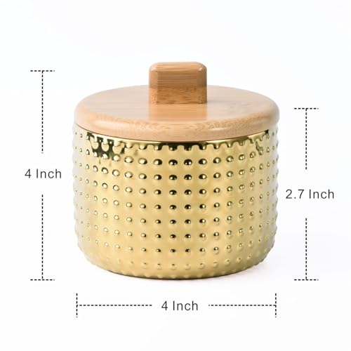 Salt Cellar Keeper with Bamboo Lid, 14oz Big Capacity Ceramic Sugar Bowls Pepper Box, Golden Water Dot Seasoning Container Condiment Pot for Kitchen (Gold Color) - color: Gold