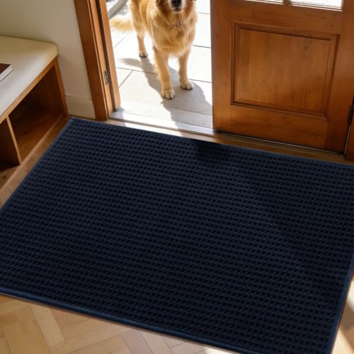 Indoor Door Mat 32" x 47", Non-Slip Washable Entryway Mat, Dirt Trapper Absorbent Entrance Mat, Low Profile Floor Mat for Front/Back Door, Entryway, Dark Blue - color: Dark Blue, size: 32"x47" (Rectangular)