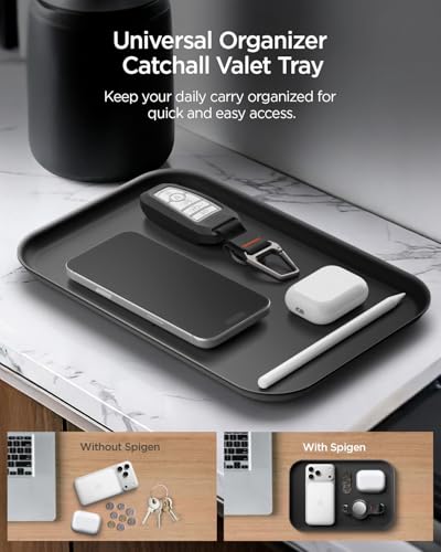 Spigen Modern Valet Tray, PU Vegan Leather Storage Organizer (Catchall) | For Entryway, Bedside, Desk, Nightstands, Keys, Wallet, Watch, Jewelry - Black - size: Catchall