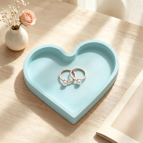 Cute Heart Silicone Jewelry Dish, Soft Ring Holder Tray, Small Trinket Bowl for Keys Earrings Necklace, Aesthetic Home Decoration Gift for Women Girls Mom Best Friend, light blue - color: Light blue