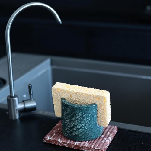 Marble Sponge Holder for Kitchen Counter Fast Drying Rack (India Green ) | Natural Stone Sponge Caddy for Sink Organizer, Durable, Easy to Clean, Non-slip Countertop Decor
