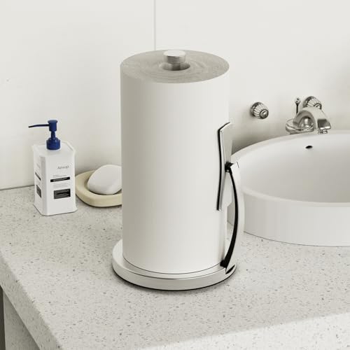 VEHHE Paper Towel Holder Countertop, Paper Towel Holder with Spring Activated Arm and Damping Effect, Simply Tear Paper Towel Stand for Bathroom and Kitchen (Silver) - color: Silver, size: Suction Base