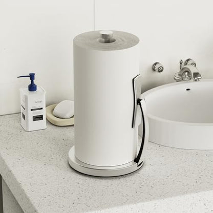 VEHHE Paper Towel Holder Countertop, Paper Towel Holder with Spring Activated Arm and Damping Effect, Simply Tear Paper Towel Stand for Bathroom and Kitchen (Silver) - color: Silver, size: Suction Base