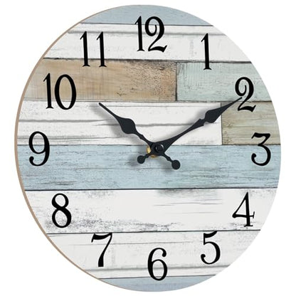 KECYET Small 8 Inch Wall Clock Battery Operated Silent Non Ticking Nautical | Round analog clock; large easy-read dial for bathroom, kitchen, bedroom & living room; 1 AA battery (not included) - color: Blue, size: 8"