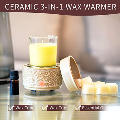 ElusiaKa Electric Wax Warmer for Scented Wax Melt Warmer Ceramic Wax Burner-Tan - color: Tan Leaves