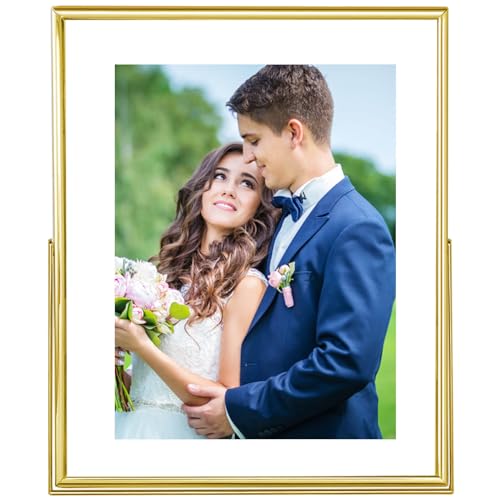 8x10 Picture Frame, for 5x7 4x6 6x8 with Floating Effect, for 8 x 10 without Floating, Double Real Glass Photo Frames Only for Tabletop, Home or Wedding Decoration Gift, Vertical Gold - color: Gold (Vertical), size: 8x10 for 6x8 5x7 (1 Pcs)