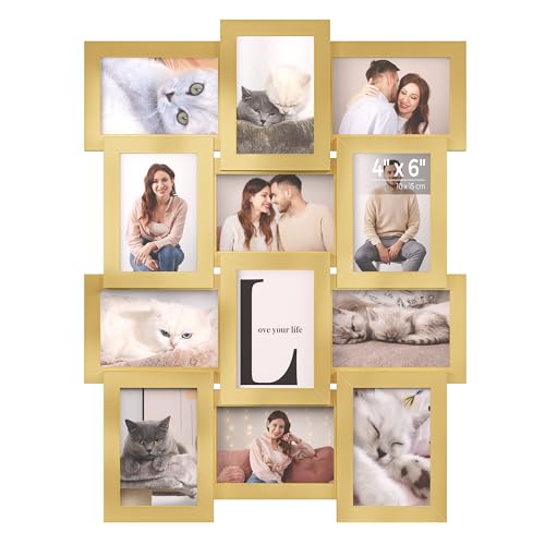 SONGMICS Collage Picture Frames, 4x6 for Wall Decor, Multi Family Photo for Gallery Decor, Glass Front, Set of 12, Pale Gold URPF026A01 - color: Pale Gold