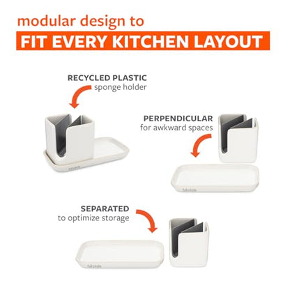 Full Circle Sinkside Ceramic Cleaning Station - Kitchen Sink Caddy & Sponge Holder, Countertop Organizer for Dish Brushes & Scrubbers - Dishwasher Safe, Rustproof, Compact Design, White