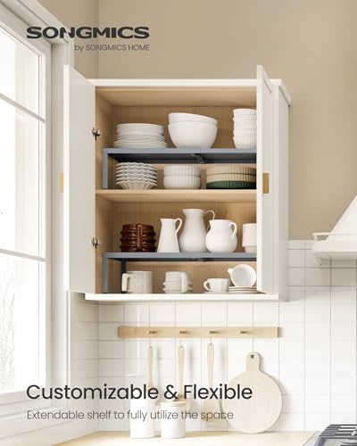 SONGMICS Spice Racks Expandable Kitchen Countertop Shelves, Metal | Set of 2 small cupboard organizers, space-saving tabletop shelves, Silver, UKCS402FG01 - color: Silver, size: Set of 2