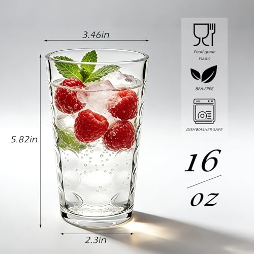 Mapoxy 16 Oz Vintage Hobnail Highball Glass Cups, 12 Pack | Textured Drinking Glasses for Water, Juice, Beer, Iced Tea, Cocktails, Clear Glasswares for Home&Bar Use, Dishwasher Safe