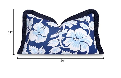 Hofdeco Premium Coastal Patio Indoor Outdoor Lumbar Pillow Cover Only, 12"x20" Water Repellent for Backyard, Couch, Navy Baby Blue Print Tropical Hisbucs Flowers - color: Navy Baby Blue Tropical Hisbucs Flowers 12"x20"