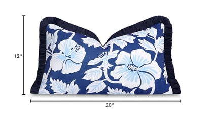 Hofdeco Premium Coastal Patio Indoor Outdoor Lumbar Pillow Cover Only, 12"x20" Water Repellent for Backyard, Couch, Navy Baby Blue Print Tropical Hisbucs Flowers - color: Navy Baby Blue Tropical Hisbucs Flowers 12"x20"