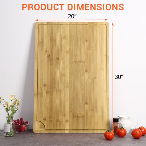 30 Inch Extra Large Bamboo Cutting Board for Kitchen, Stove Top Cover Wood Chopping Board with Handle and Juice Groove, Noodle Board, Meat Carving, and Charcuterie Board, 30 x 20 Inch - color: Natural, size: 30"L x 20"W