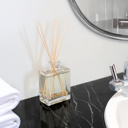 Reed Diffuser Set, Holiday Cheer - Bathroom Shelf Décor | Cranberry, Cinnamon, Evergreen, Cedar & Smokey Wood, Made with Essential Oils, Sleek Rectangular Refillable Glass Bottle - color: Holiday Cheer-clear