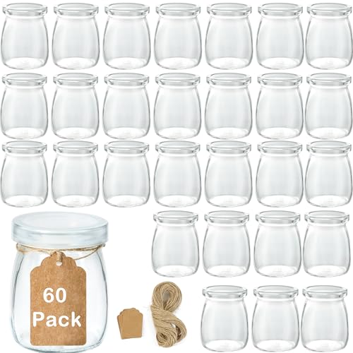 Mini Pudding Jars 60Pack, 3.4 oz Glass Favor Jar with Lids, Candle jars,Yogurt Containers with Lids, Mason Jar,Bath Salt Jars Wedding Favors Honey Pot - color: Glass-60pack-3.4oz