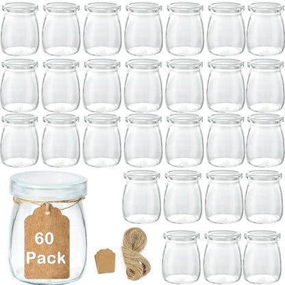 Mini Pudding Jars 60Pack, 3.4 oz Glass Favor Jar with Lids, Candle jars,Yogurt Containers with Lids, Mason Jar,Bath Salt Jars Wedding Favors Honey Pot - color: Glass-60pack-3.4oz