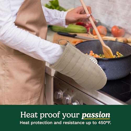 Cuisinart Mini Oven Mitts, 2-Pack 5.5"x8", Printed Silicone, 450F | Non-slip grip stripes, faux leather hang loop, cotton lining for comfort, ambidextrous for baking, cooking, and cast iron - color: Beige