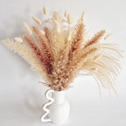 Natural Dried Pampas Grass Decor, 100 PCS Pampas Grass Contains White Bunny Tails Dried Flowers, Reed Grass Bouquet for Wedding Boho Flowers Home Table Decor, Rustic Farmhouse Party (17”) - size: 100PCS-B