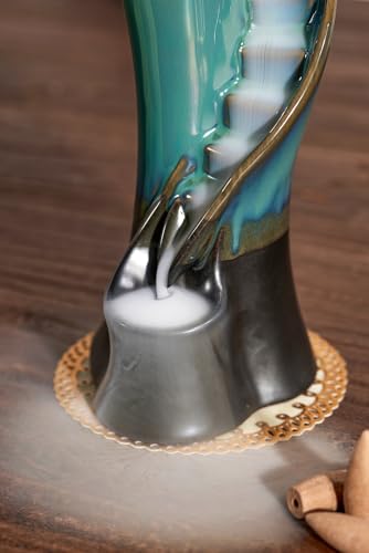 Unique Cloud Stairs Ceramic Waterfall Incense Holder, Paired with a Pack of Backflow Incense Cones. (Blue) - color: Blue