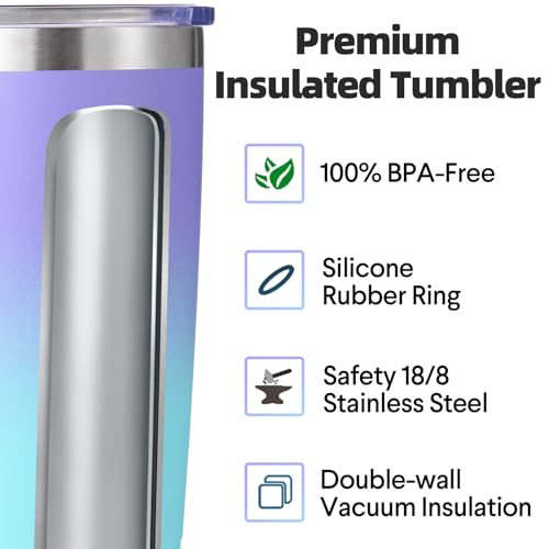 Volhoply 20oz Stainless Steel Tumbler with Lid and Straw Bulk 4 Pack,Double Wall Insulated Travel Iced Coffee Mug Fits Cup holder,Powder Coated Cups for Cold Drinks,Gifts for Women（Purple Bule,4 Set） - color: Purple Bule