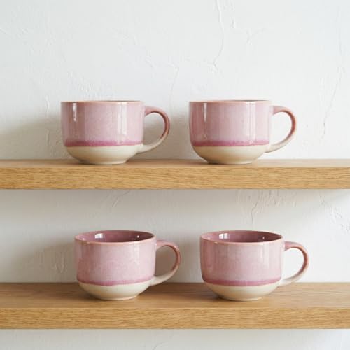 Bosmarlin Ceramic Coffee Mug Set of 4, 16 Oz, Coffee Cups with Big Handle, Microwave and Dishwasher Safe (Pink) - color: Pink