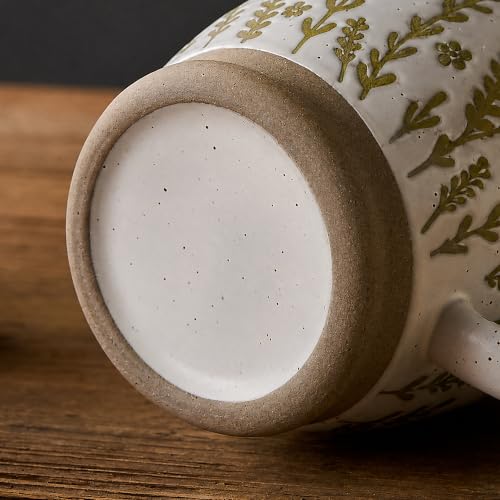 18 Oz Large Ceramic Coffee Mug Set of 2 - Rustic Handmade Floral Mugs with Handle, Microwave Safe for Latte Espresso Cappuccino Tea Cocoa Milk, Modern Unique Big Cups for Kitchen Women(Sage Green) - color: Sage Green
