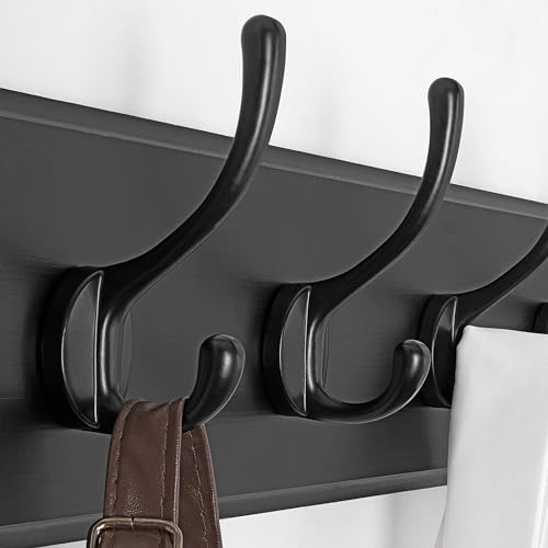 SKOLOO Rustic Wall Mounted Coat Rack, Pine Solid Wood Coat Hook Hanger - 5 Hooks for Hanging Clothes Robes Towels Coats - color: Black Plate & Black Hook, size: 1 Item-5 Hooks